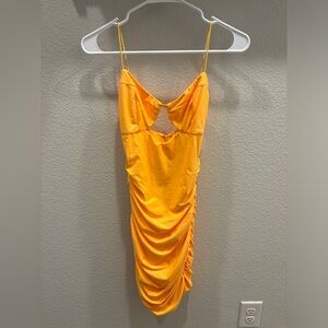 Vibrant Yellow Ruched Dress